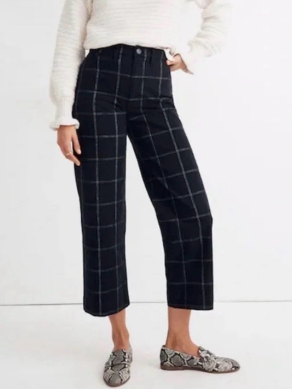 Madewell Black Windowpane Slim Emmit Wide Leg Crop Size 27